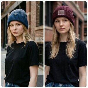 Love Your Melon Beanie Hats Women Blue Red Cotton Stretch Shaker Knit USA Made